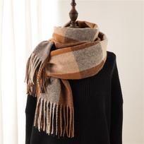 Storas Kašmyro Elegantiškas languotas Šalikas - Vėjui ir Sniego Atsparus, Skalbiamas Mašinoje, Rudas/, languotas Raštas Moterims Laisvalaikio ir Formaliems Drabužiams 200X66CM with tassel brown
