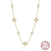 ORSA JEWELS Tuščiavidurio dobilo prabangi grandinėlės karoliai Banketo vakarėlio dovana 925 sidabro keturių lapų dobilas kaklo papuošalų aksesuarai GMN61 beige
