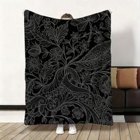 Prabangus juodų gėlių pledas Minkštas flanelinis pledas Šiltas keliams Odai draugiškas pledas sofai, biurui, lovai, kelionėms Žiemai Dydelis 75x90cm black