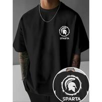 Men's Spartan Greek Warrior T-Shirt Spartan Helmet & SPARTA Logo Print - Black/White Greek Key Pattern Casual & History Themed Apparel for Gym 4XL juoda