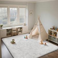 VIKAMA Ultra-Soft Puffy Rug, Bedroom & Living Room Indoor Floor Mat, Nursery Carpet, Children's Girls' Room Home Decor 50x80cm 20x31inch gryna balta spalva