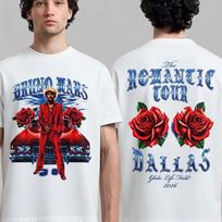 Bruno Mars The Romantic Tour 2026 Schedule Dates Two Sided T-shirt Gift for Her Men Women Cott M gray