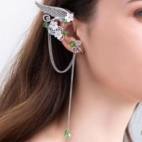 Ancient Style Elf Ear Cuffs with Tassel  for Halloween Christmas Wedding Party Green Crystal Right brown