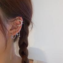 1pc Bohemian Tassels Chain Ear Cuff for Women Star Moon Silver Zircon Conch Clip Earrings Cartilage Jewelry KDE125 black