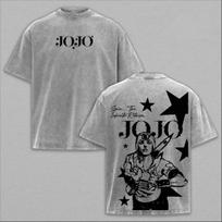 Anime JoJo's Bizarre Adventure T-shirt For Men's Clothing Gothic Y2k Washed Oversized T Shirt Short Sleeve 100% Cotton Tees Tops M gray