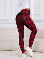 Women High Waist Stretch Leggings, Ladies Solid Slim Casual Pants, Elastic Waist Daily Wear Leggings L raudona