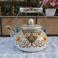 Chinese Style Enamel Teapot 2.5L Antiscald Handle Tea Jug Floral Enameled Pear-shaped Gas Water Kettle Gas Induction Cooker