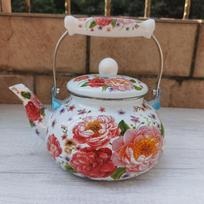 Chinese Style Enamel Teapot 2.5L Antiscald Handle Tea Jug Floral Enameled Pear-shaped Gas Water Kettle Gas Induction Cooker