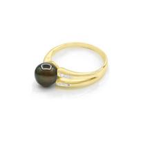 Ring - Pearls & Colors - Tahiti Cultured Pearl 9-10 mm Round - Yellow Gold 375/1000 - Quality A+ - Diamond - Woman 50