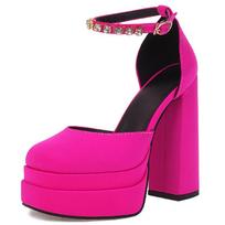 Fashion Large Size 48 Satin Women's Sandals Shoes Summer Luxury Sexy Thick High Heels Black Red Pink Platform Dance Pumps Shoes Lady 41 black
