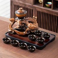 Coiling Dragon Ceramic Teapot Set - Rotating Spout Lazy Brewer , Effortless Pouring, Premium Tea Ritual Collection black