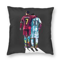 Cristiano Ronaldo Lionel Messi Square Pillowcase Polyester Linen Velvet Printed Zip Decor Home Cushion Cover 12x12Inch blue