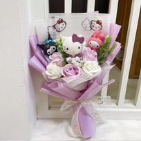 Mielos Hello Kitty Katės Lėlės Su Dirbtinėmis Gėlėmis Kūrybiškas Puokštės Kalėdinės Valentino Gimtadienio Baigimo Dovana