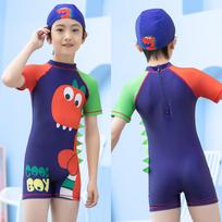 Customizable Boys' Sun Protection Swimwear - One-Piece Surf Suit for Students and Coaches Size 140 tamsiai mėlyna spalva