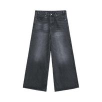 STREETRICH Summer Men Baggy Jeans Vintage American Style Straight Wide Leg Denim Pants Casual Trousers L gray