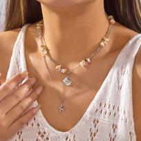 2026 Seaside Bohemian Starfish Double Layer Choker for Women Charm Irregular Gravel Shell Necklace Summer Travel Jewelry Girl brown
