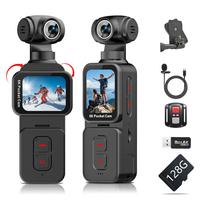 5K Kišeninė veiksmo kamera su 6 ašių stabilizatoriumi (gimbal), 270° pasukamas motorizuotas objektyvas, veido sekimas, valdymas per WiFi programėlę, 1,69 colio jutiklinis ekranas With 128GB memory card