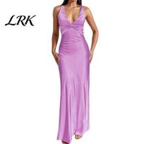 Stretchy Evening Dress Women's Satin Maxi Prom Dress, V Neck Formal Wedding Corset Style Women Guest Cocktail Sleeveless Twist Front Party Gown Long S violetinė