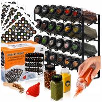 Juodas metalinis stovas FALA + 24 stiklainiai 120 ml su juodu dangteliu ir sieteliu + 200 etikečių + piltuvėlis