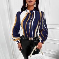 New European and American printed crew neck fashion long-sleeved women's top XL mėlyna