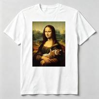 Vintage Funny Mona Lisa Shirt Art Parody Graphic Casual Cotton Short Sleeve Aesthetic Top Tee Y2k Top Harajuku Summer Unisex XL brown