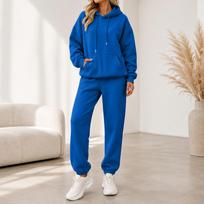 Women's Trendy Color -Lined Casual Two-Piece Set with Long Sleeve Top, Pockets and Cuffed Jogger Pants M white