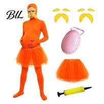 Helovino Cosplay Apranga Oranžinis Pilnas Kombinezonas, su Tiulio Sijonu, Dirbtiniu Pilvu, Geltonais Ūsais ir Antakiais, Unisex Vaidmenų Žaidimo Aprangos Atviru Veidu 180cm C red