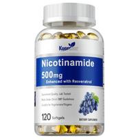 Kuerusor Nicotinamide 500 mg Softgels + Trans-Resveratrol 100 mg - Vitamin B-3 Niacinamide, MCT Oil, Vegetarian, 120 Count 120*1