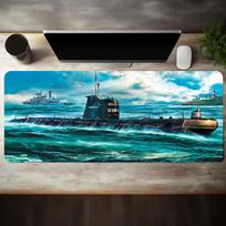 Su povandeninio laivo, tolimo laivo ir salos raštais Neslystanti plaunama guminė bazė Biuro stalo aksesuarai Žaidimų kilimėliai 800x300x2mm black