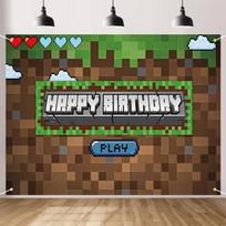 Pixel Backdrop for Happy Birthday Video Game Themed Party Photography Background Mining Party Supplies  Pixel Party Decorations 59×39inch/150*100cm green