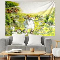 Pettson and Findus Print Tapestry, Backdrop, Easy Setup, Ideal for Bedroom, Office & Living Room, with Aesthetic Wall Hanging Decor. 100cmx150cm brown