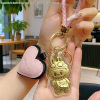 999 Pure Gold Labubu Keychain & Phone Charm with Gold Ornament: Cartoon Bag Charm Gift Pink Charm