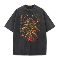 Washed Tee Japanese Anime Yu-Gi-Oh! T-shirt The Winged Dragon of Ra Y2k Washed T Shirt Men's Clothing Summer Short Sleeve Cotton6 S black