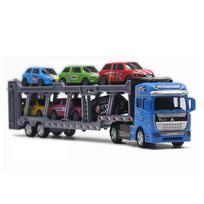1/50 apvalių metalinių žaislinių automobilių sunkvežimis su 6 vnt mini automobiliais, lydinio žaislinės transporto priemonės žaidimų rinkiniai vaikams berniukams Kalėdų gimtadienio dovana 1/50-Size:32.2*9*4.5cm mėlyna