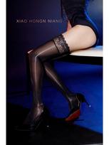 Šilkinės 480 adatų blizgios didelio dydžio nėriniais puoštos kojinės - permatomos, seksualios ilgos kojinės moterims 5D Peacock Edge - Glossy Stockings juoda