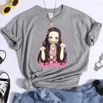 Anime Cosplay Kamado Nezuko Graphic Sport Jogging T Shirt Women's Fashion Anime T-shirts Short Sleeve Shirts Y2k Summer T-shirts 150 gray