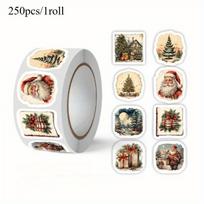 250pcs Vintage Christmas Stickers Self Adhesive Gift Wrapping Card Scrapbooking Christmas Tree Decoration Festive Craft Supplies 3x3.4cm gray