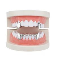 High Quality Gold Plated Grillz Micro Paved Small Canine Pointed Teeth Set - Hot Selling Hip Hop Grillz. white