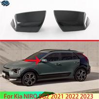For Kia NIRO SG2     Carbon Fiber Style Door Side Mirror Cover Trim Rear View Cap Overlay Molding Garnish gray