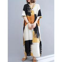 Women's Summer Maxi Dress V-Neck Half Sleeve Plus Size Print Long Beach Dress One Size gray