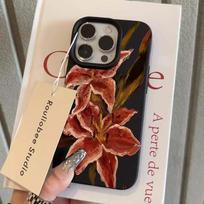 Oil Painting of Pink Lilies Lichee leather pattern Phone Case For Vivo V60 V50 V40 V30 V30E V29 Pro Lite 4G 5G Shockproof Cover vivo V23 5G black