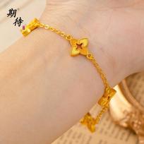 Luxury 24K 9999 Pure Gold real gold Women's Lucky Grass Cross Bracelet Ring Link Bracelet auksas