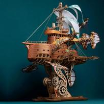 Steampunk Fantasy Airship 3D Wooden Puzzle Model Building Kits Submarine Handicraft Masterpiece DIY Assembly Toy brown