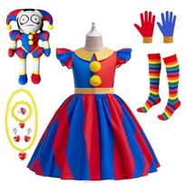 Kids Pomni Cosplay Costume Digital Circus Children Clown Dress Girls Halloween Carnival Party Outfits Role Playing Clothing 4T (Tag 120) red