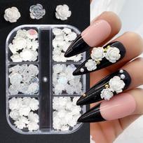 Flower Nail Art Charms 90Pcs Aurora Camellia Resin Decorations for Handmade Nail Art DIY Craft Projects 1box gray