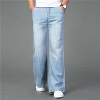 Male Spring and Summer Thin Section Denim Flared Pants Mid-waisted Loose Straight Washed Wide Leg Pants 38 gray