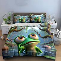Cartoon Frog Decorative Set  Soft Skin-Friendly Bedding Set Includes 1 Duvet Cover And 2 Pillowcase Gift 150*200cm/59x79in Single/Twin 3pcs