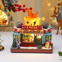Christmas Rotating Luminous Music Box with Hamburger, Fries, Ice Cream Ornaments