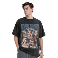 Washed T Shirt Millie Bobby Brown Hip Hop Vintage T-Shirts Harajuku  Streetwear Printed Tops Tee Shirt for Men Women M black
