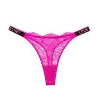 Ultrathin Girl Thong Lace Rhinestone Hot Underpant Seethrough Ladies Thong Cotton File Women Briefs Sexy Panties XL rožinė